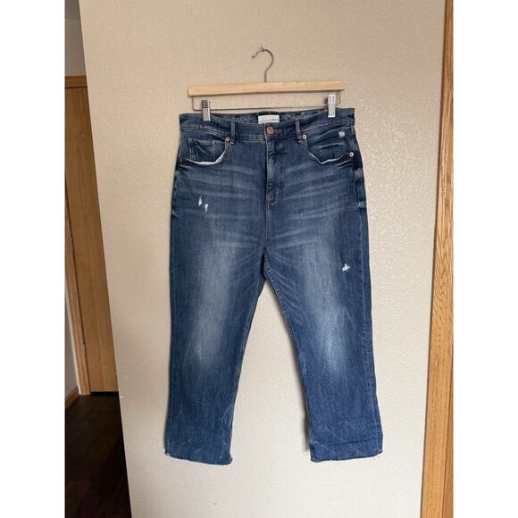 LOFT High Waist Straight Crop Jeans Size 31/ 12 Denim Frayed Hem - Picture 1 of 7